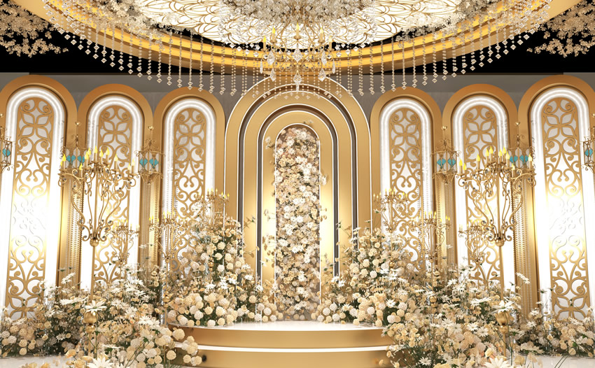 盐边香槟色调婚礼堂效果展示